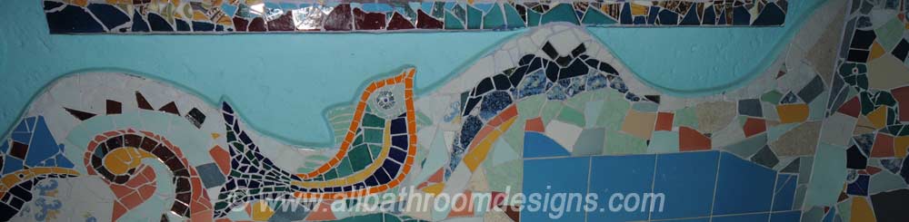 mosaic motif on bathroom wall